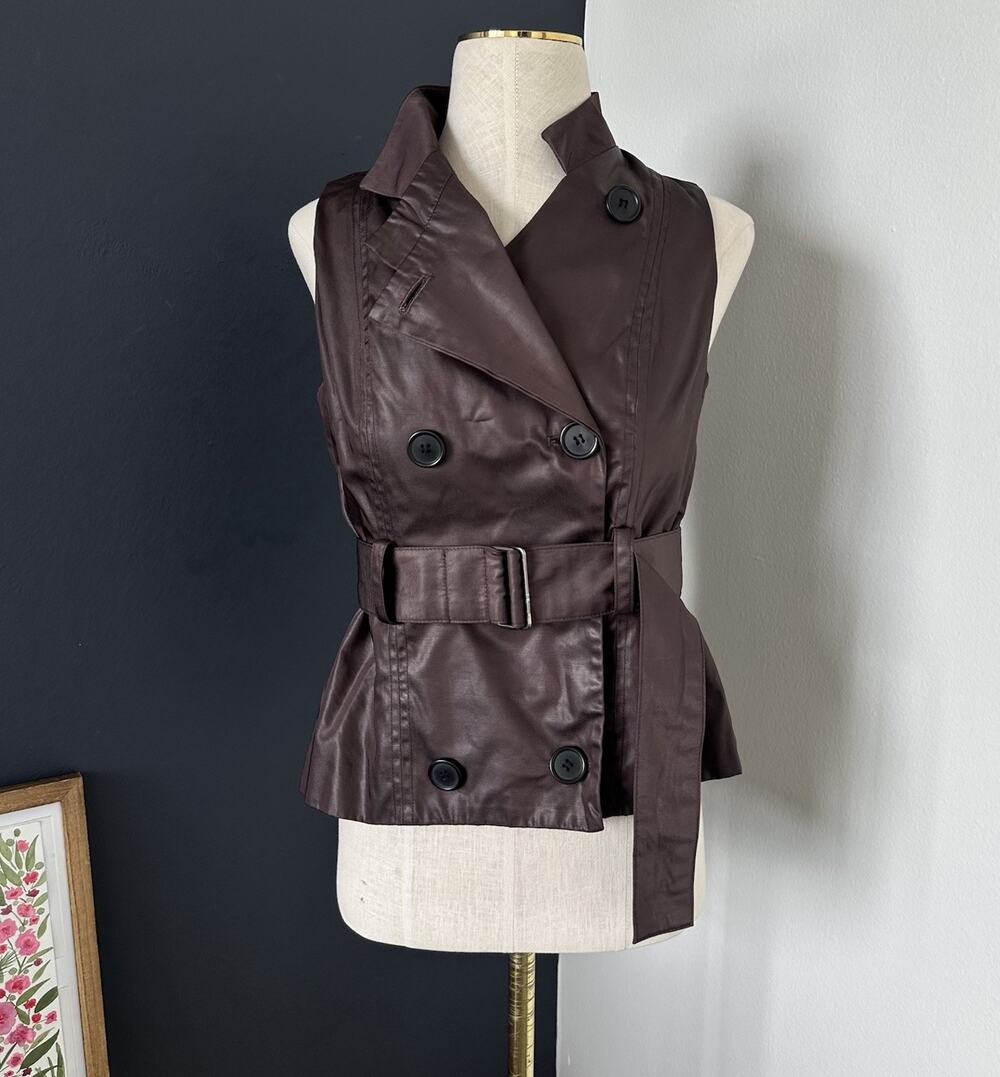 Sarah Pacini Vest Coated Double Breasted Belted Trench Style Italy
